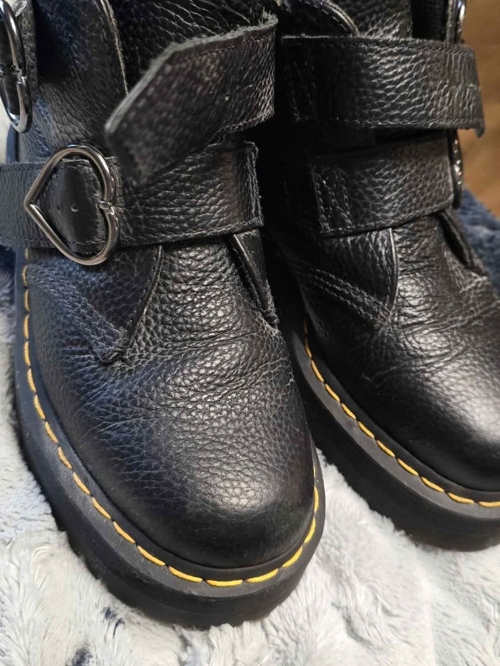 Doc Martens Black Leather Ankle Boots with Heart Buckle